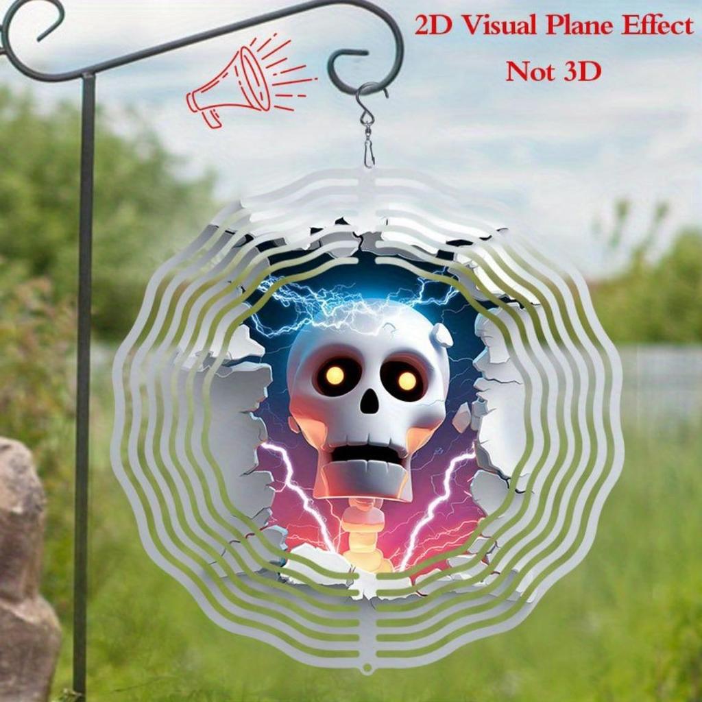 Blitz Totenkopf Windspiel Metall Hänge-Spinner für Außengarten Halloween Deko Horror Geschenk für Männer Frauen Innen Außen Kunst