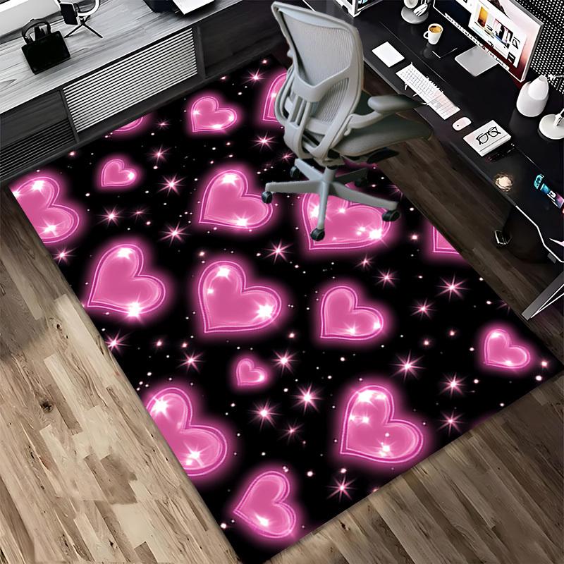 Hearts Stars Crystal Velvet Chair Mat Area Rug - Non-Slip, Floor Mat, Office Desk Chair Rugs, Bedroom Decor.Christmas Gift-1106140