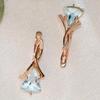 1 Pair Golden Color Triangle Cut Aqua Blue Stone Earrings Women Wedding Drop Earrings Jewelry
