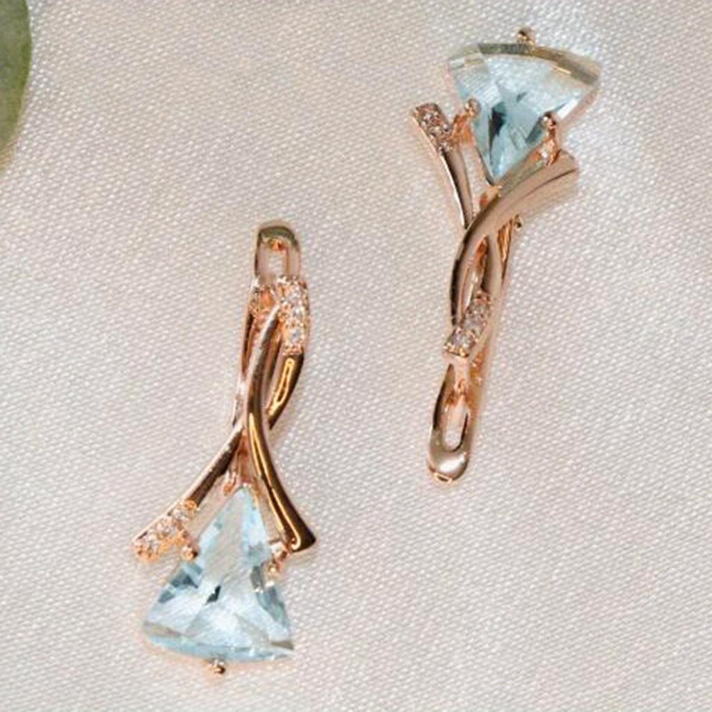 1 Pair Golden Color Triangle Cut Aqua Blue Stone Earrings Women Wedding Drop Earrings Jewelry