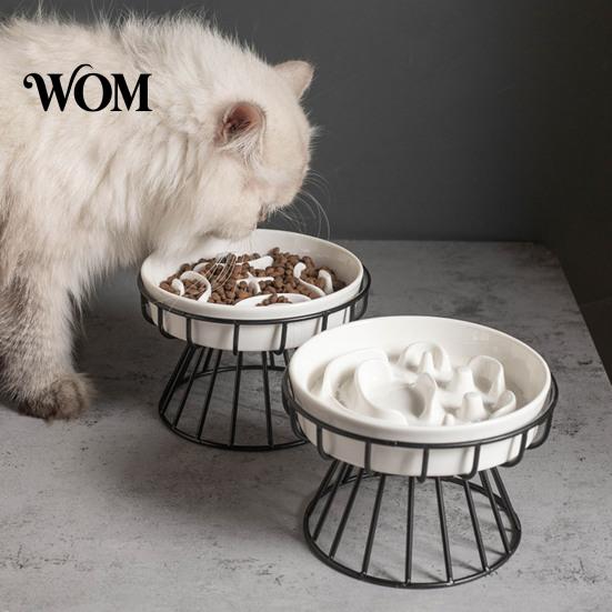 Raised Cat Bowl Elevated Pet Slow Feeder, Ceramic Dog with Stand, Prevents Feeder for Dogs Choking, Protects Spine, Food Cats Pets