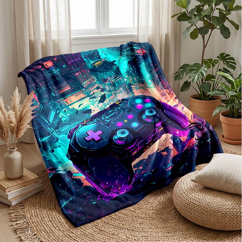 Cyberpunk Game Controller Blanket Personalized Name Flannel Blanket Soft Cozy Plush Throw for Sofa Bed Lightweight Home Decor