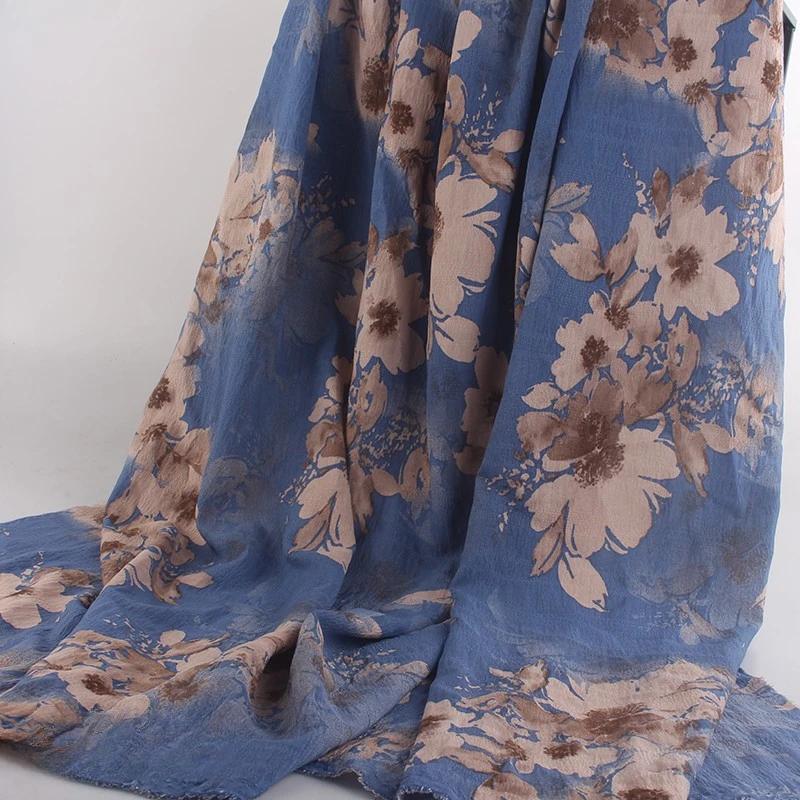New Ink Print Floral Dress Fabric French Loose Halter Slimming Chinese Style Bubble Skirt Fabric Sewing for Clothes Dresses