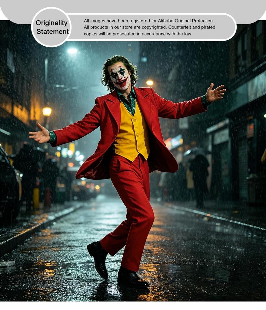 Joaquin Phoenix Joker Clown Costume: Halloween Stage Performance 4-Piece Suit