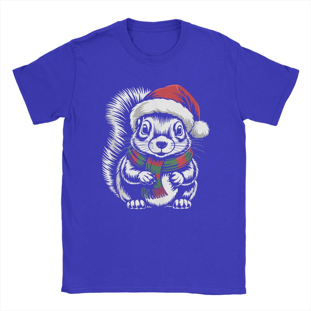 Leisure Squirrel Xmas Santa Hat Scarf Christmas T-Shirts for Men Crew Neck 100 Cotton T Shirts  Short Sleeve Tees Plus Size Tops