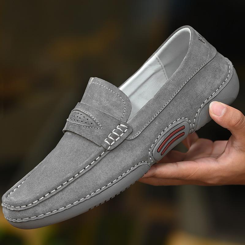 

Весенне-осенние мужские слипоны, повседневная модная мужская обувь из нубука в корейском стиле, кожаная обувь 43 серый