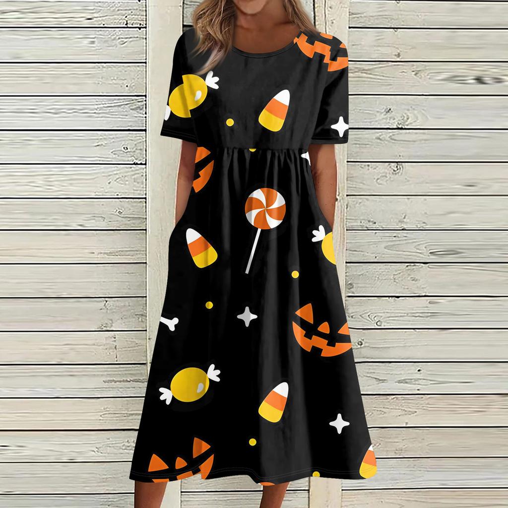 Summer Dress For Women Casual Printed Short-Sleeve Beach Swing Dress