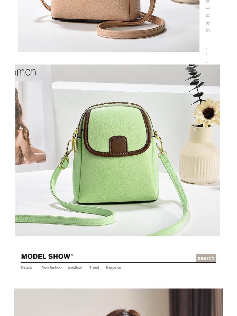 2025 Summer Korean Style Lychee Color Block Phone Crossbody Bag
