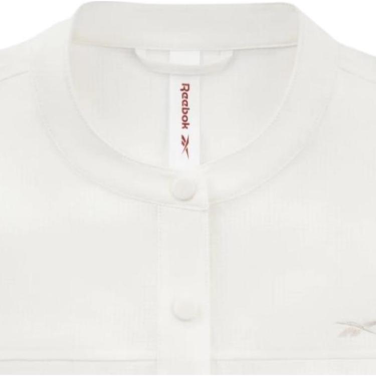 Reebok Solid Color Logo Round Neck Casual Woven Short Sleeve Shirt Women Shirts White 23RCS802WGW1