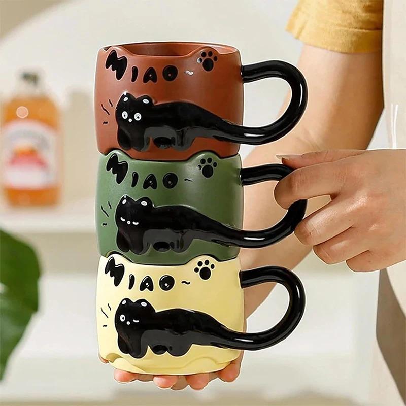 Üst Üste Konulabilen Kedi Kupası Kahve Çay Fincanı Sevimli Karikatür Tasarım Üst Üste Koyulabilir Yaratıcı Sevimli Seramik Günlük Ev Kullanımı İçin Eğlenceli Hediye Kupa