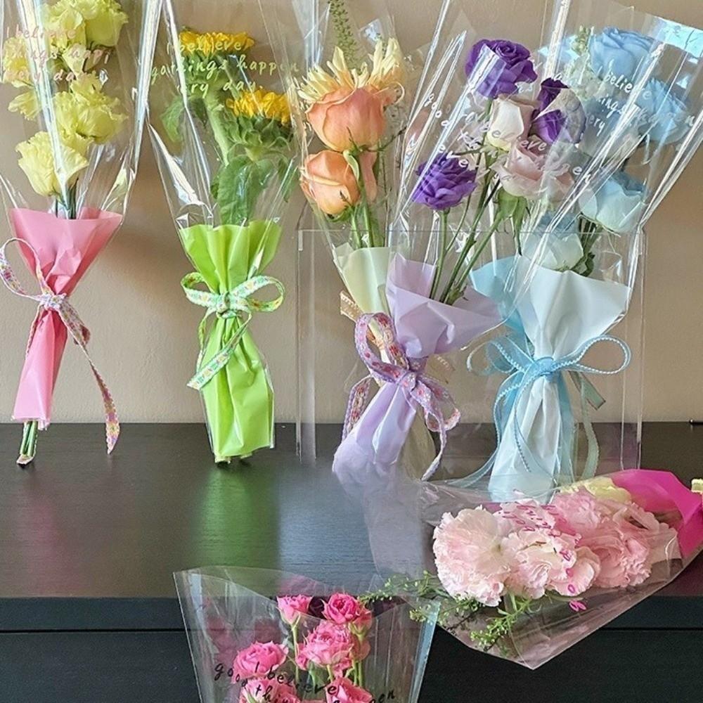 50PCS Set Transparent Gifts Packaging Clear Cellophane Rose Bag  Flowers Packaging