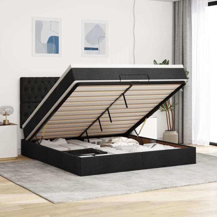 VidaXL Ottoman Bed Frame with Mattress Black 160x200 Cm Fabric, Bed Frame, Upholstered Bed Frame, Ottoman Bed Frame 3314102