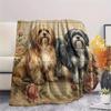 1PC Retro Pet Puppy Print Flannel Blanket, High quality All Seasons, Home Decor, Warmth and Comfort, Perfect for Christmas Gifts