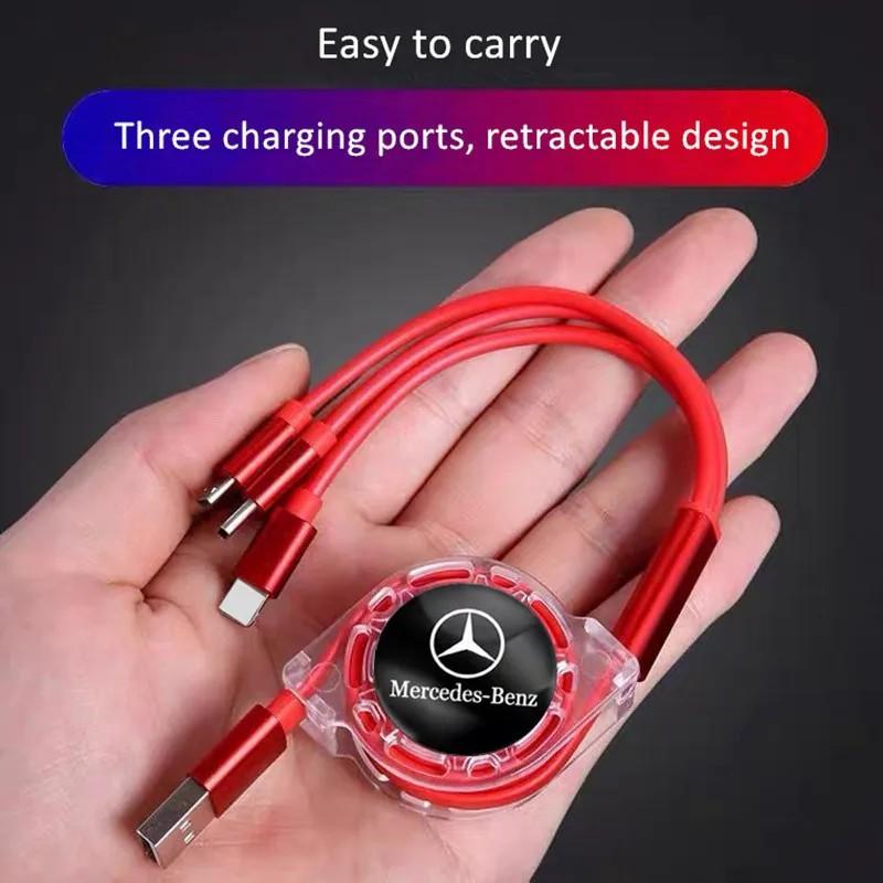 GOX3 Car 3 in 1 USB Cable Type C Micro USB Fast Charging Cable for Mercedes Benz New B/C/E Class A Class C200L GLC GLK New CLA GLA