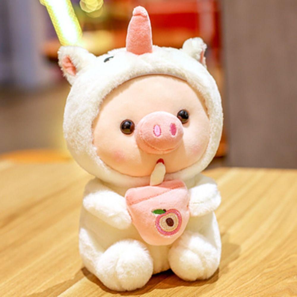 Rabbit Hat Cartoon Pig Plush Toy Cute Cartoon Design Stuffed Animals Milk Tea Plush Toy  Girls Gift