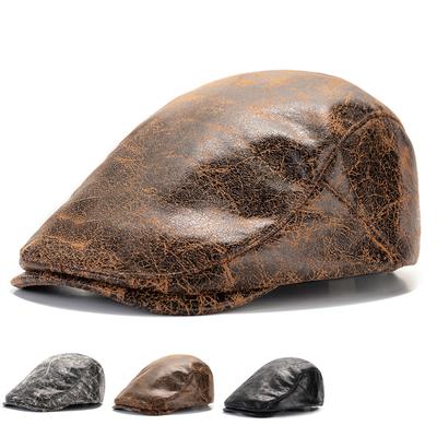 Frühling Herbst Winter Herren Schirmmütze Retro Britische Baskenmütze PU Schiebermütze