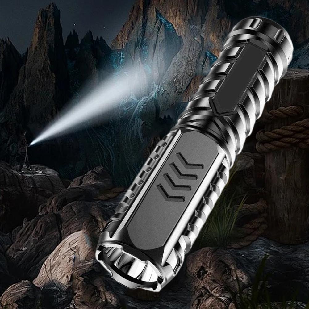 Mini Portable Flashlight USB Rechargeable Small Household Torch Outdoor Camping Hiking Emergency Lighting Light
