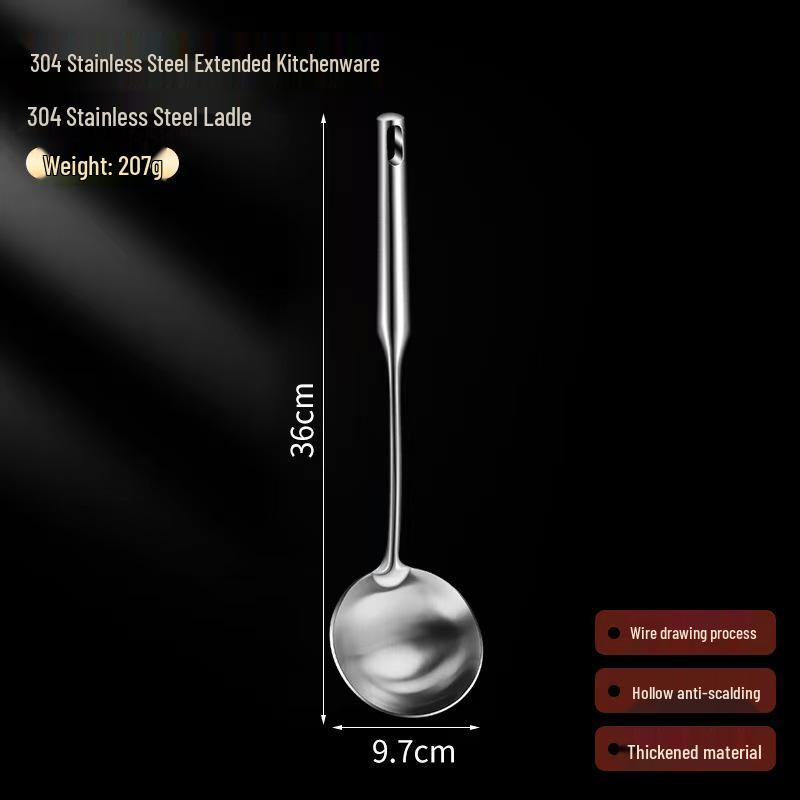 304 Stainless Steel Kitchen Utensil Set: Hollow Handle Spatula, Frying Pan Spatula, Flour Sieve, Soup Ladle, Hot Pot Ladle, Slotted Spoon.