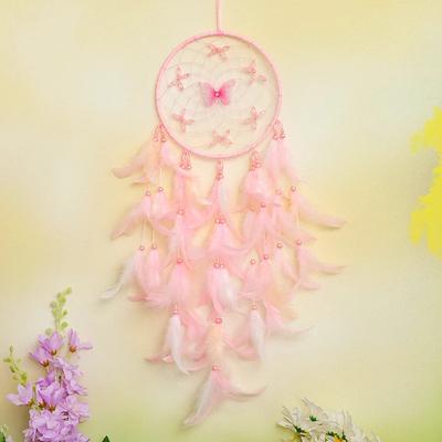 Traumfänger Elegant Handgewebt Rosa Federn Windspiel Wandbehang Schlafzimmer Hängende Ornamente Geburtstagsgeschenke Heimdekoration