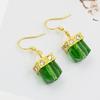 Women Faux Gemstone Rhinestone Square Dangle Drop Hook Earrings Jewelry
