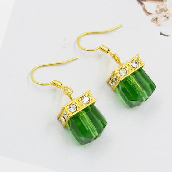 Women Faux Gemstone Rhinestone Square Dangle Drop Hook Earrings Jewelry