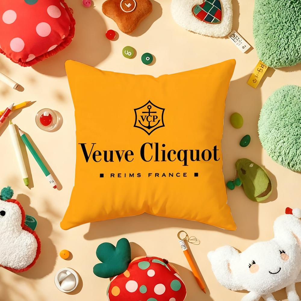 Luxe V-Veuve C-Clicquot Kussensloop Pluche Stof Zacht Dubbelzijdig Bedrukt Bank Warme Winter Huis Cadeau Kussenhoes Peach skin 18*18(CM)-1Pcs