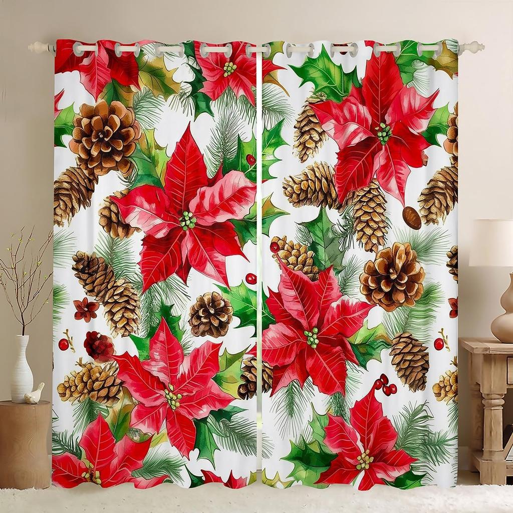 Christmas Elk Curtains Theme Curtain Boys Girls New Year Bedroom Dorm Decor Winter Window Blackout Polyester Ideal For