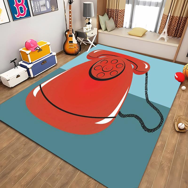 HD Printing Retro Phone Carpet for Living Room Cartoon Children's Bedroom Sofa Doormat Floor Tapete Anti-slip Decor Alfombra 3D