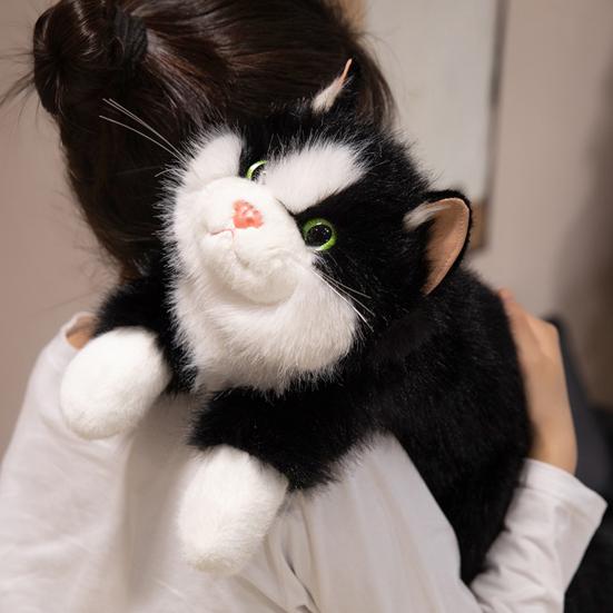 Brinquedo de Pelúcia Gato Siamês Realista com Som Animal de Pelúcia Macio Gatinho Companheiro Realista para Abraçar Presente de Aniversário para Crianças Amantes de Gatos