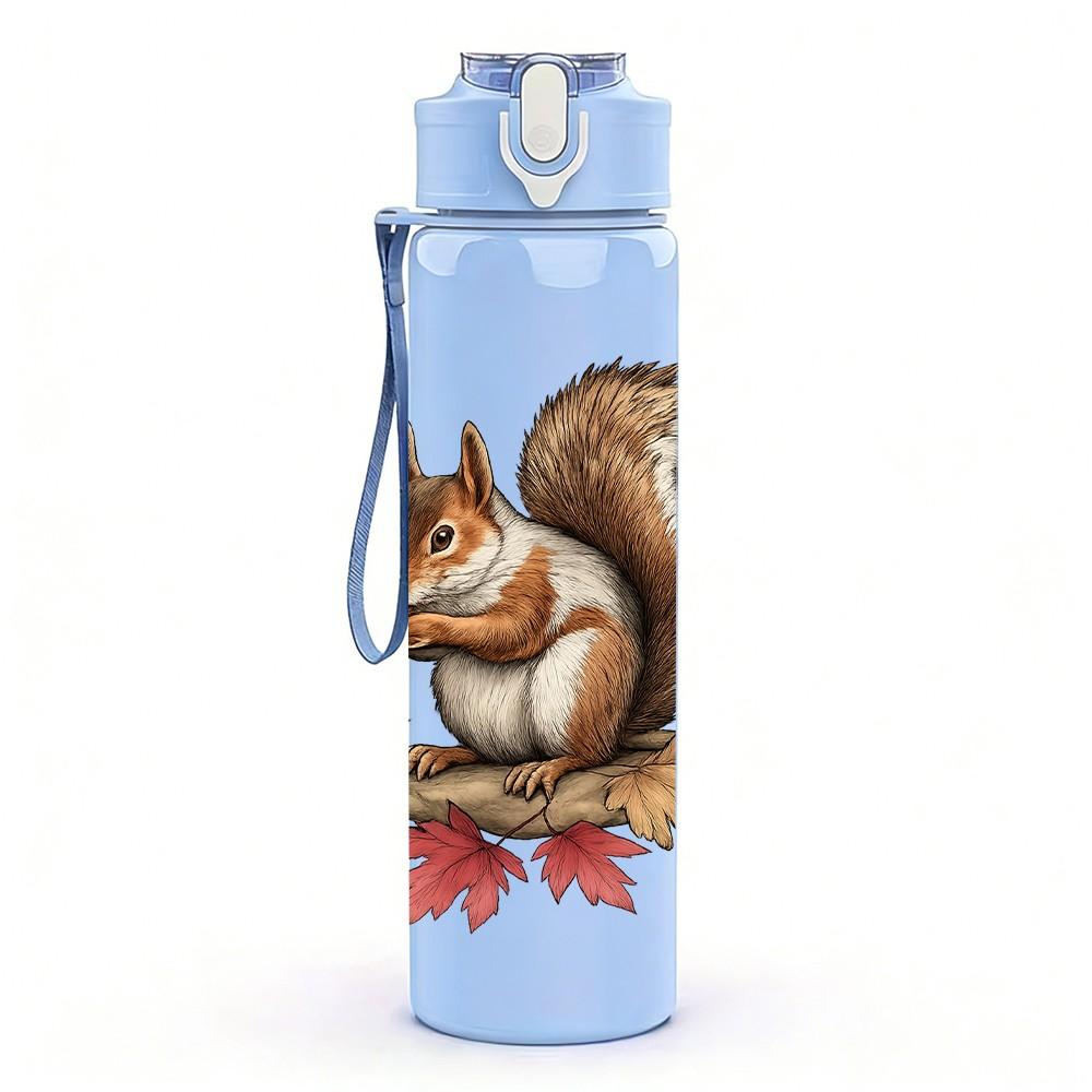 1PC Autumn Leaf Squirrel Print 750ml Color Plastic Sports Water Bottle Leakproof Flip Straw Lid Suitable for Sports Office Home Use