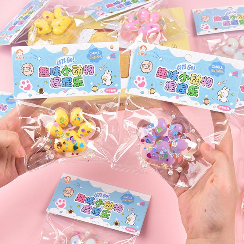Cute Colorful Glitter Transparent Squishy Cat Paw Stress Relief Decompression Toys Slow Rebound Squeeze Toy For Kids Adult Gift