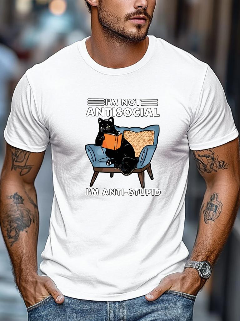 Men Tshirt IM NOT ANTISOCIAL IM ANTISTUPID Graphic Summer Soft Comfort Fit Tee Daily Wear Tops