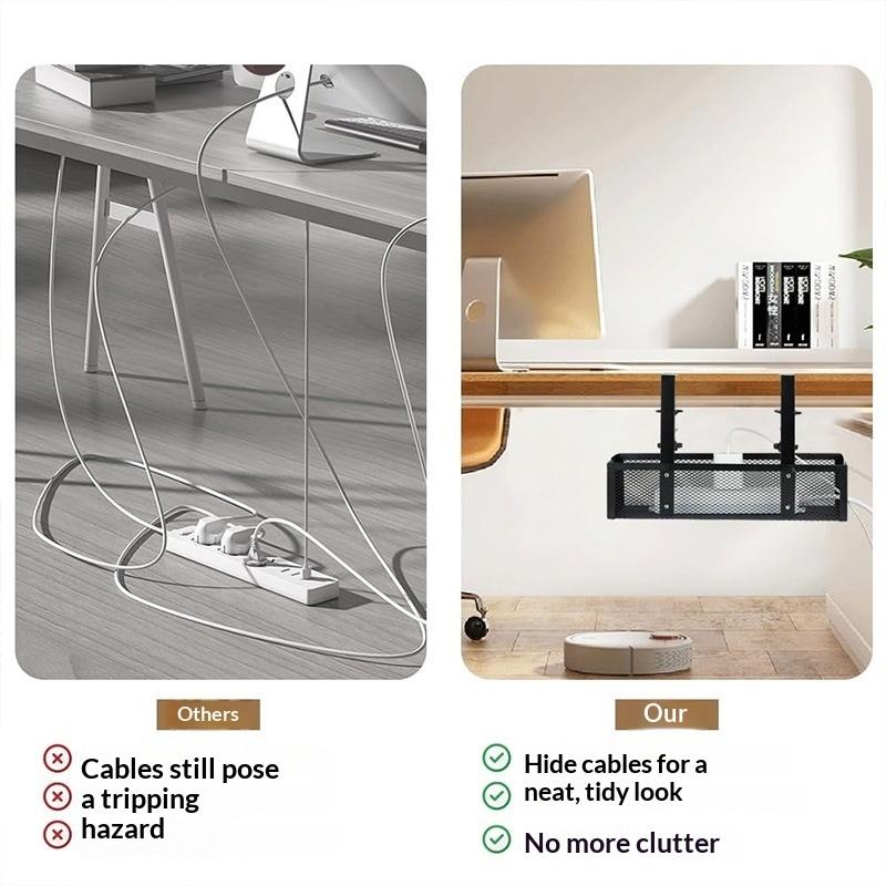 Under Desk Cable Management Tray No Drill Easy Clean Metal Cable Organizer for Home Office Small Business Desk Wire Storage