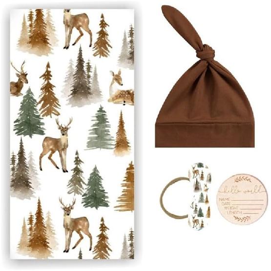 Baby Swaddle Set Newborn Hat Headband Beanie Swaddling Blanket Newborn Infant Swaddle Hat Baby Blankets for Baby Girl Boy