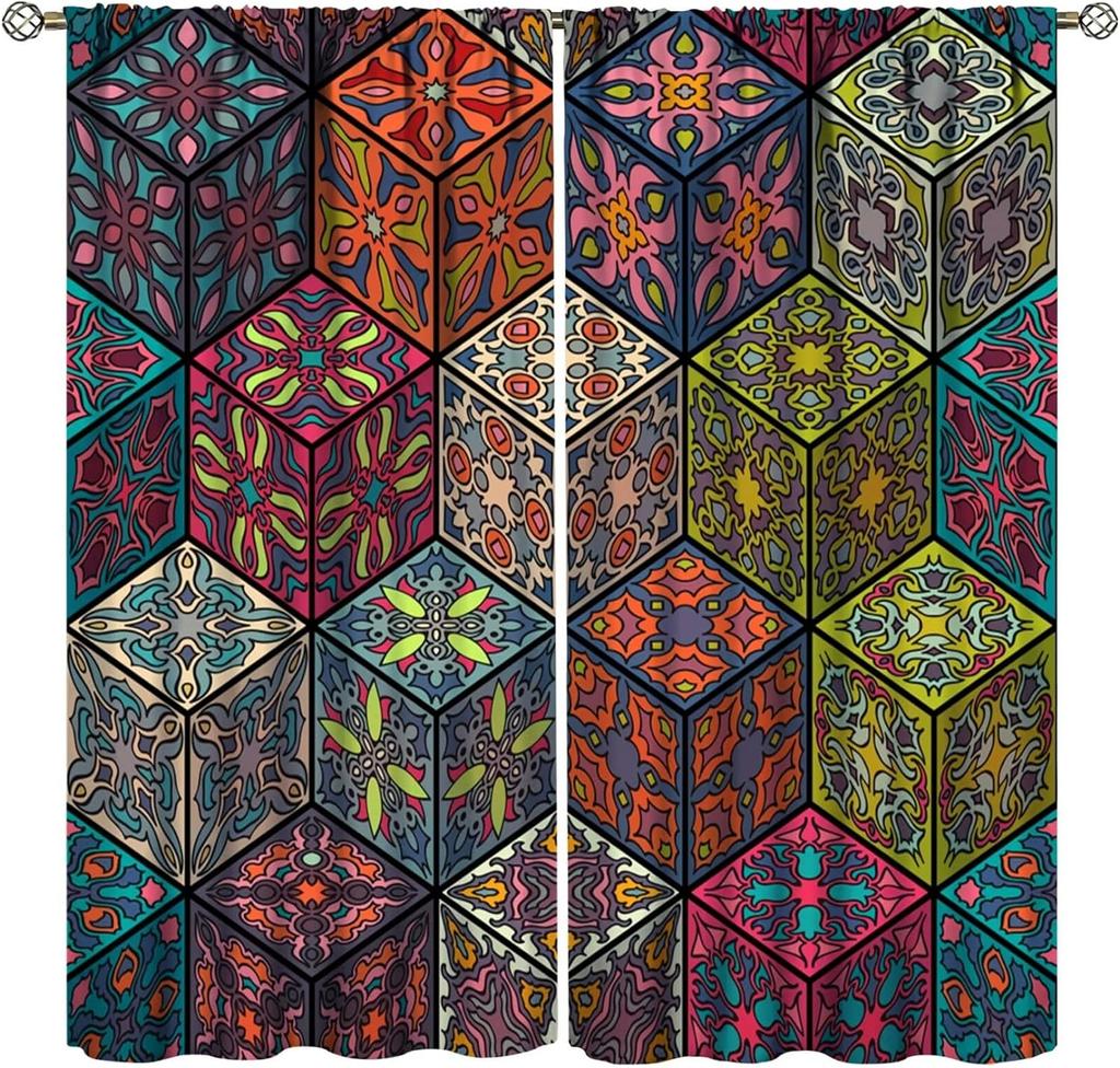 Bohemian Curtains South Asian Ethnic Vintage Floral Pattern Mandala Paisley Curtain with Rod Pocket for Bedroom Living Room Home