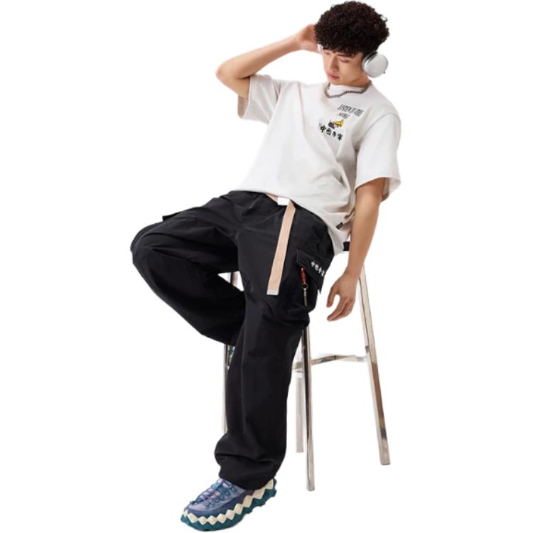 Li Ning Trendy Sports Series Comfortable Casual Minimalist Loose Fit Round Neck Short Sleeve T-Shirt Men T-Shirt Flower-Gray Off-White AHSV113-1