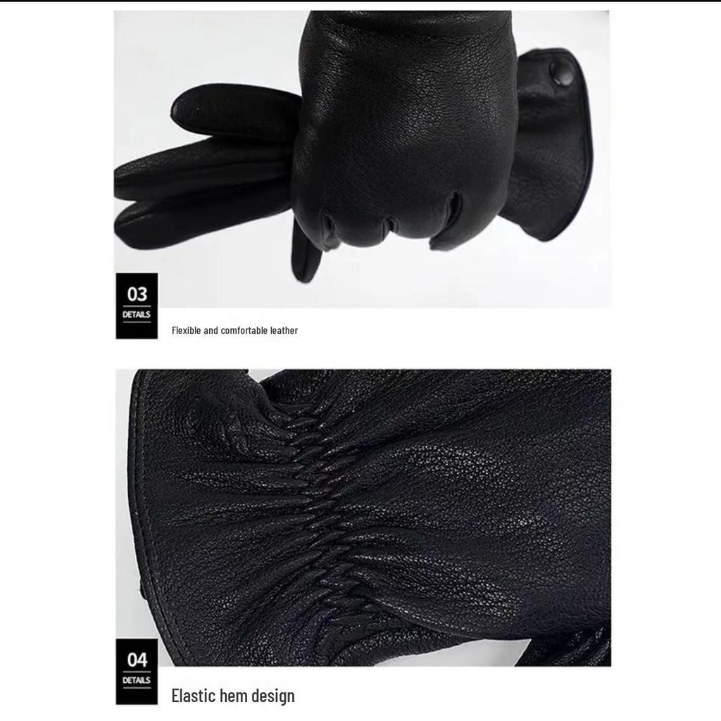 Men's Extra Thick Windproof Deer Leather Motorcycle Gloves