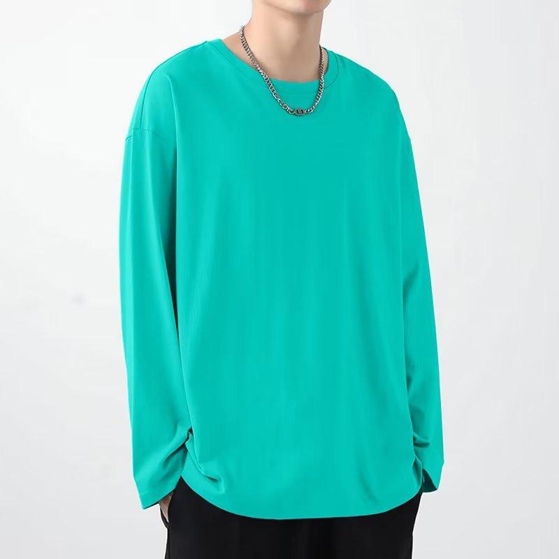 New Men's Pullover Hoodie College Style Korean Version Long Sleeved Round Neck Solid Color Pullover Top