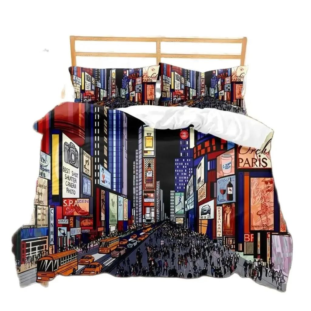 Hippie Graffiti Bedding Set Teens Adults Hip Hop Duvet Cover Set King Queen Size Youth Comforter Cover Modern Street Art Cover