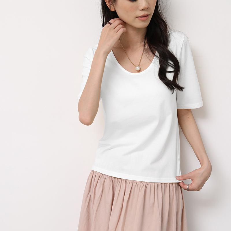 Summer Slim Fit T-shirt for Women's Front and Back Two-wear Design Backless Base Shirt Solid Color Short Sleeves