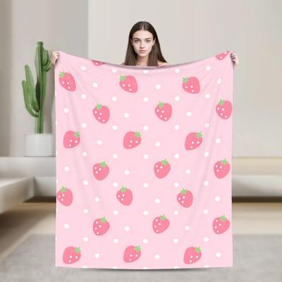Pink Strawberry Blanket Travel Office Flannel Throw Blanket For Home Decor Super Soft Custom DIY Quality Bedspread Gift Idea