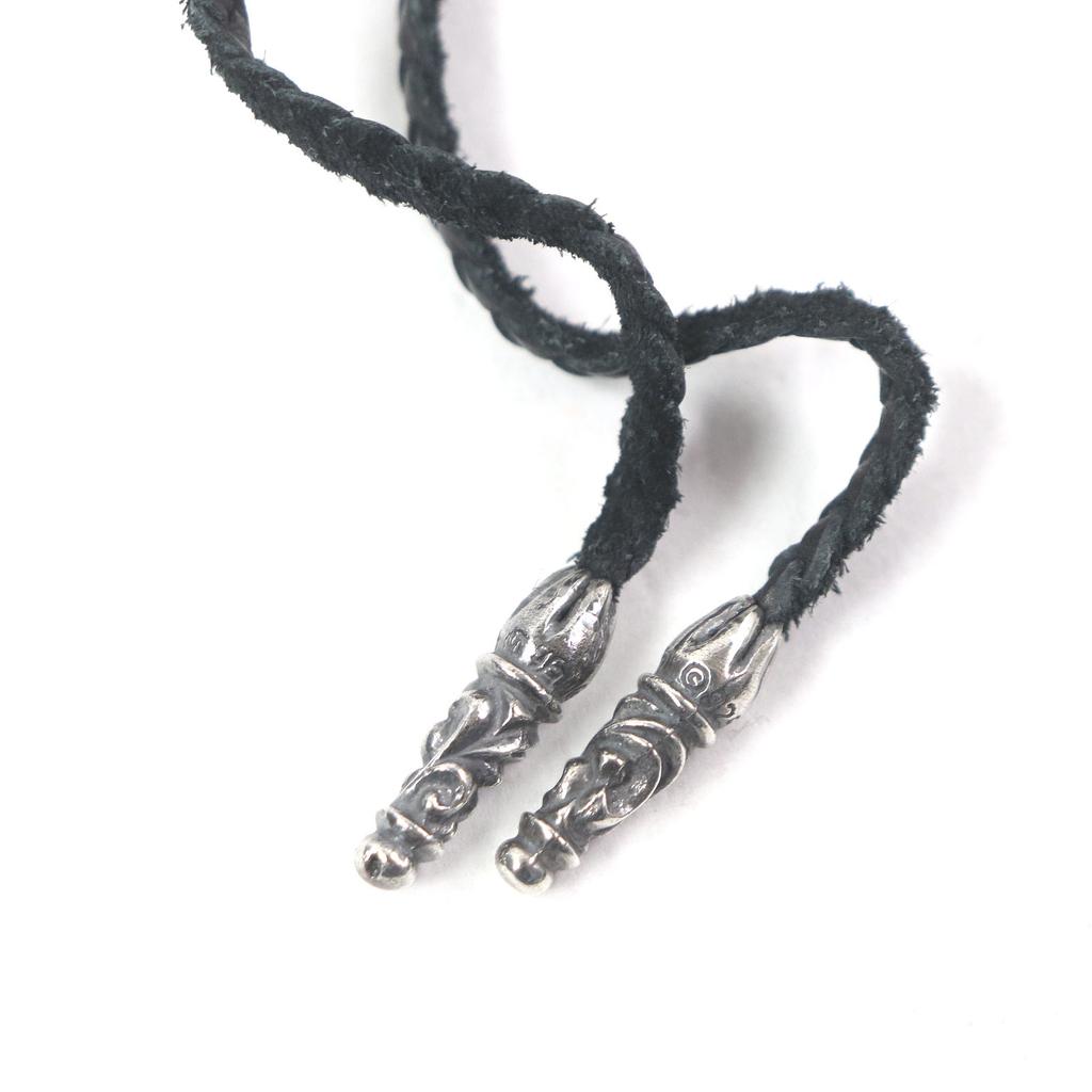 Great CHROME HEARTS Necklace Tiny Leather Blade Scroll Boro Chip Star Used
