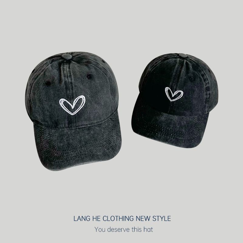 

Heart Embroider Matching Baseball Cap Women s Washed Soft Top K-style Casual All-Matching Fashion Fall and Winter Kids Peaked Cap Black Kids 51-53cm