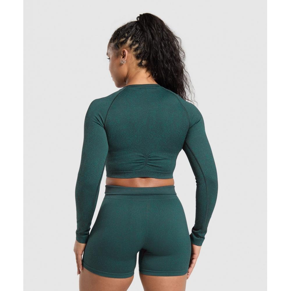 Gymshark Adapt Fleck Seamless Long Sleeve Crop Top Darkest Teal Functional Teal B2a1c Tbt3