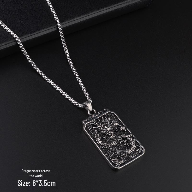 Retro Dragon Pendant Necklace with Titanium Steel Pixiu for Wealth Attraction