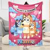 Bluey Family Adventure Customize Text Blanket Throw Customizable Blanket Soft Warm Cozy for Bed Office Bedding Seaside Ideal for All Seasons