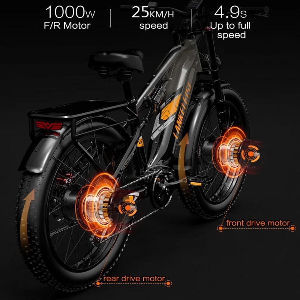 Bicicletta Elettrica Adulto Lankeleisi 26" 1000Wx2 Motore Ebike All-Terrain Velocità Massima 48Km/h 48V 20AH Autonomia Massima 130Km MG800 Max