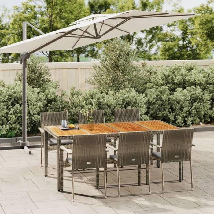 VidaXL Ensemble à manger jardin et coussins 7 pcs gris rotin, ensemble de salle à manger, ensemble de salle à manger 3184997