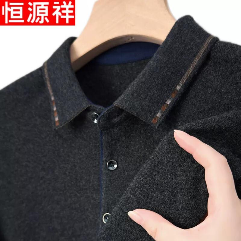 Hengyuanxiang Men's Pure Wool Knit Long-Sleeve Polo Sweater