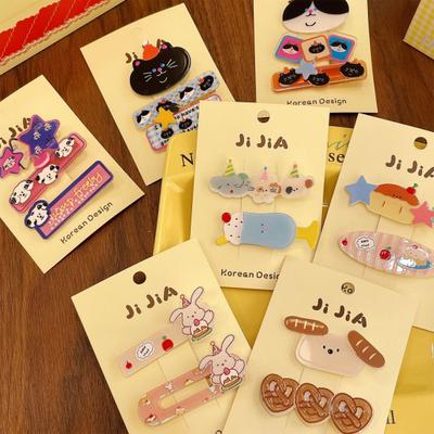 2/3Pcs Girl Hairpins Cats Puppies Rabbits Bread Pattern Hair Clips Smooth Edges Side Bang Hair Pins Hair